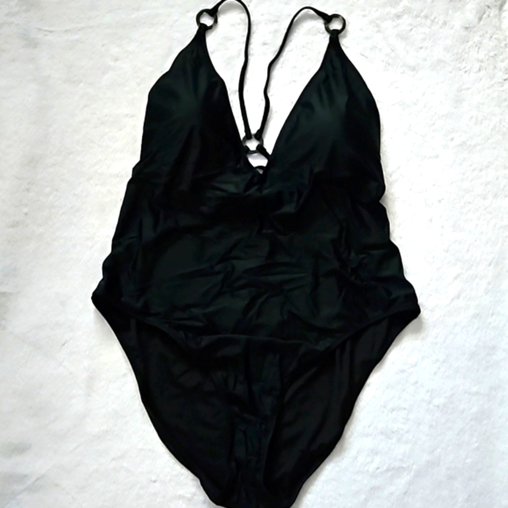 J.crew One Piece String Swimsuit with Rings New Black Size 24